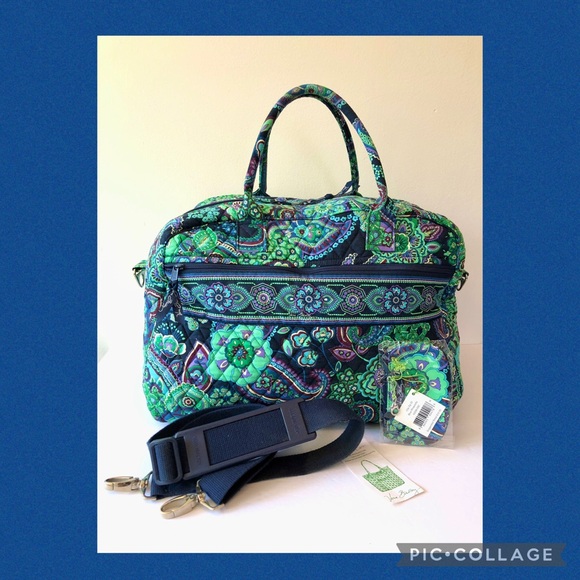 Vera Bradley Medium Duffel Weekender Gym Bag + NWT Clip Zip ID in Blue Rhapsody - Picture 1 of 16